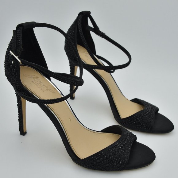 Jewel Badgley Mischka Shoes - Jewel by Badgley Mischka Black Rhinestone High Heel Criss-Cross Strap Sandals